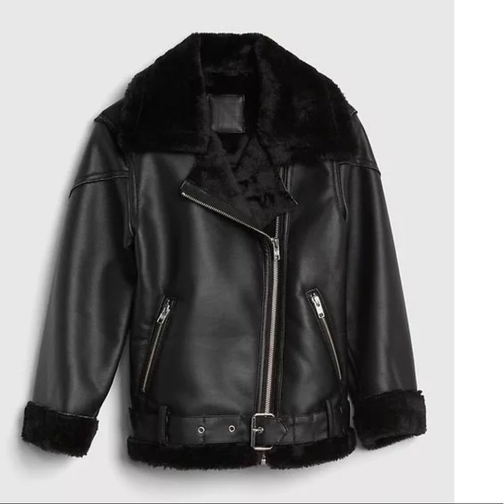Gap Girl XS Black Faux Leather Biker Jacket - Picture 5 of 8